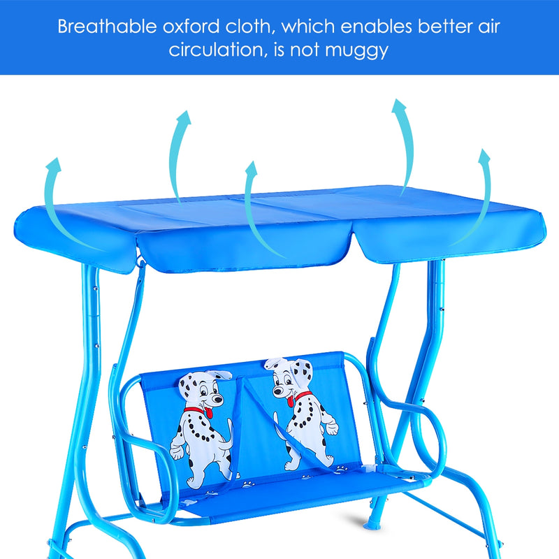 2 Person Children Puppy Bench Patio Swing Chair with Adjustable Canopy