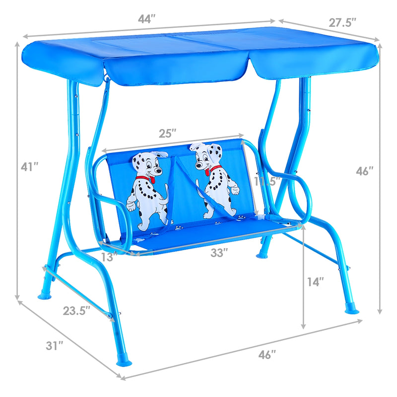 2 Person Children Puppy Bench Patio Swing Chair with Adjustable Canopy