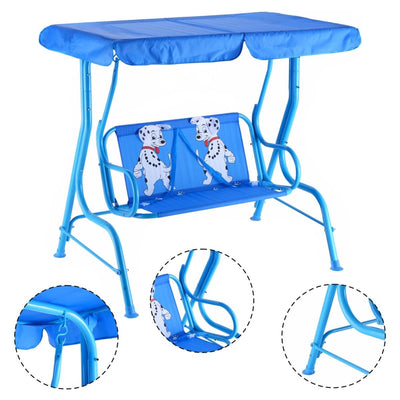 2 Person Children Puppy Bench Patio Swing Chair with Adjustable Canopy