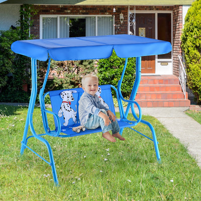 2 Person Children Puppy Bench Patio Swing Chair with Adjustable Canopy