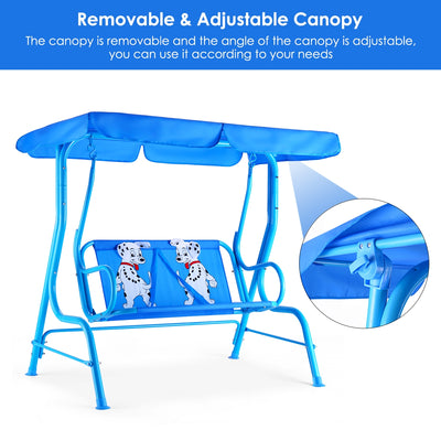 2 Person Children Puppy Bench Patio Swing Chair with Adjustable Canopy