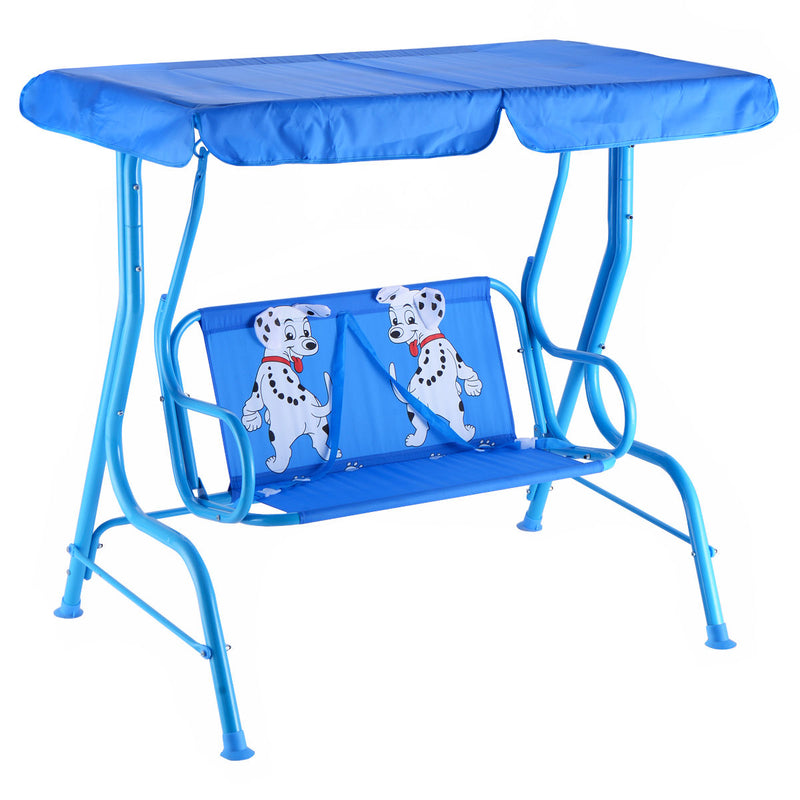 2 Person Children Puppy Bench Patio Swing Chair with Adjustable Canopy