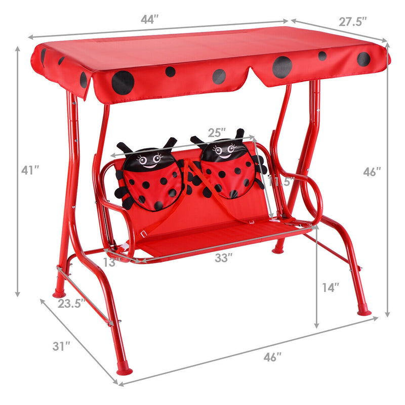 2 Person Kids Patio Swing Porch Bench with Canopy