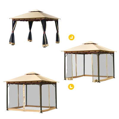 2-Tier 10' x 10' Patio Shelter Awning Steel Gazebo Canopy