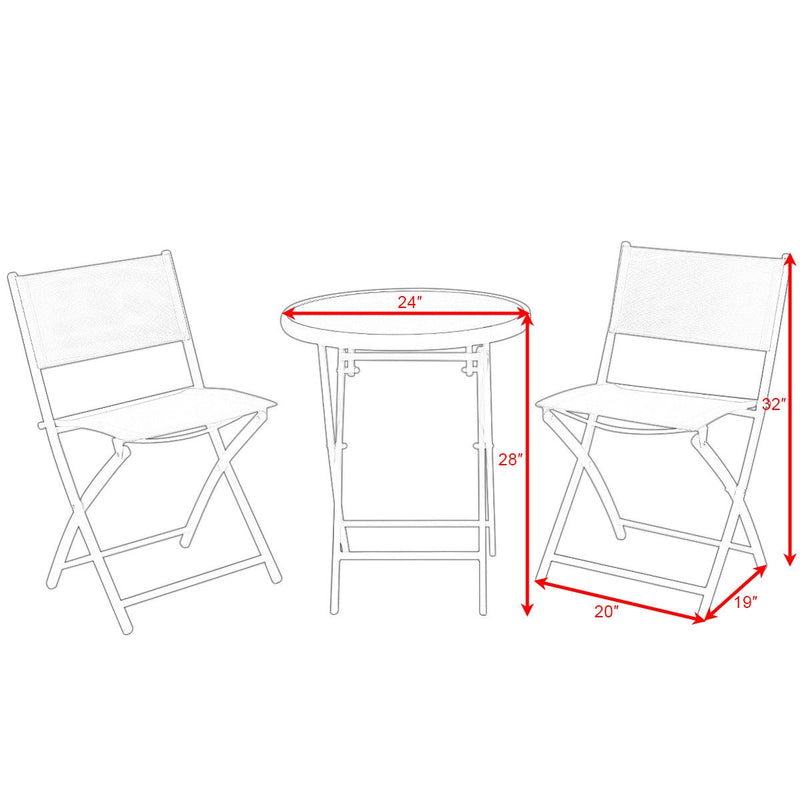 3 Pieces Patio Folding Bistro Set for Balcony or Outdoor Space