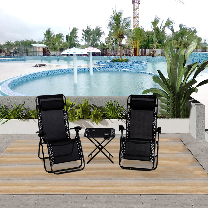 3 Pieces Folding Portable Zero Gravity Reclining Lounge Chairs Table Set