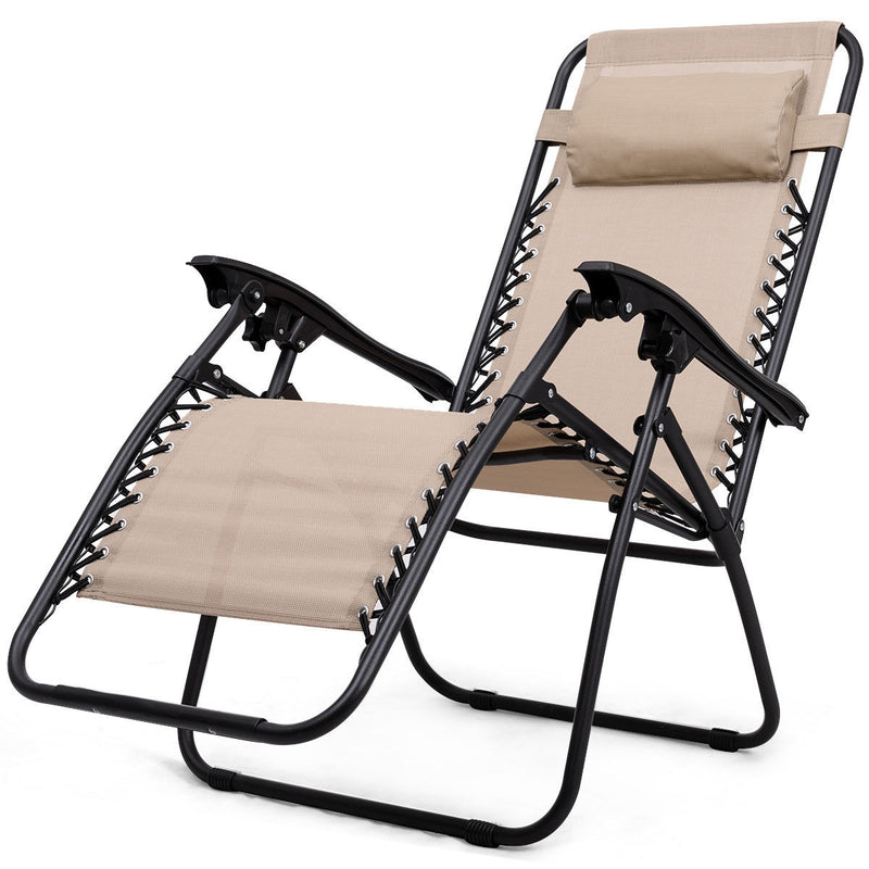 3 Pieces Folding Portable Zero Gravity Reclining Lounge Chairs Table Set