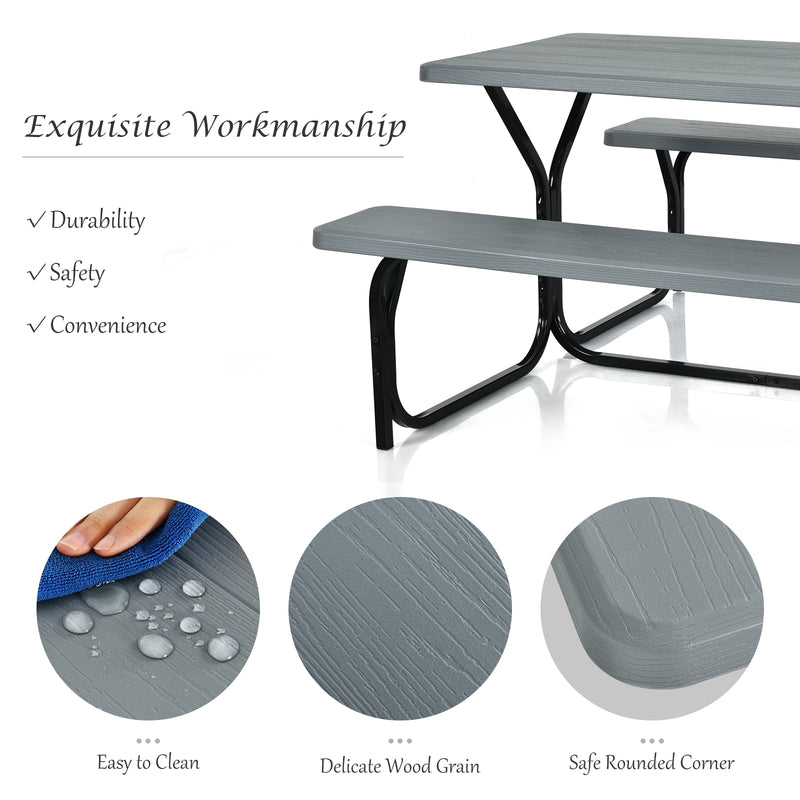 HDPE Outdoor Picnic Table Bench Set with Metal Base