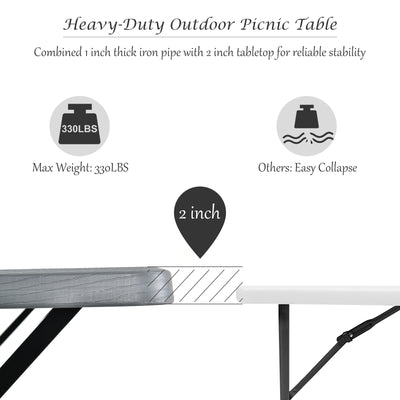 HDPE Outdoor Picnic Table Bench Set with Metal Base