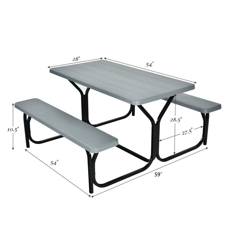 HDPE Outdoor Picnic Table Bench Set with Metal Base