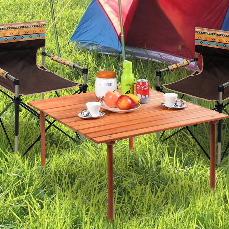 Folding Wooden Camping Roll Up Table with Carrying Bag