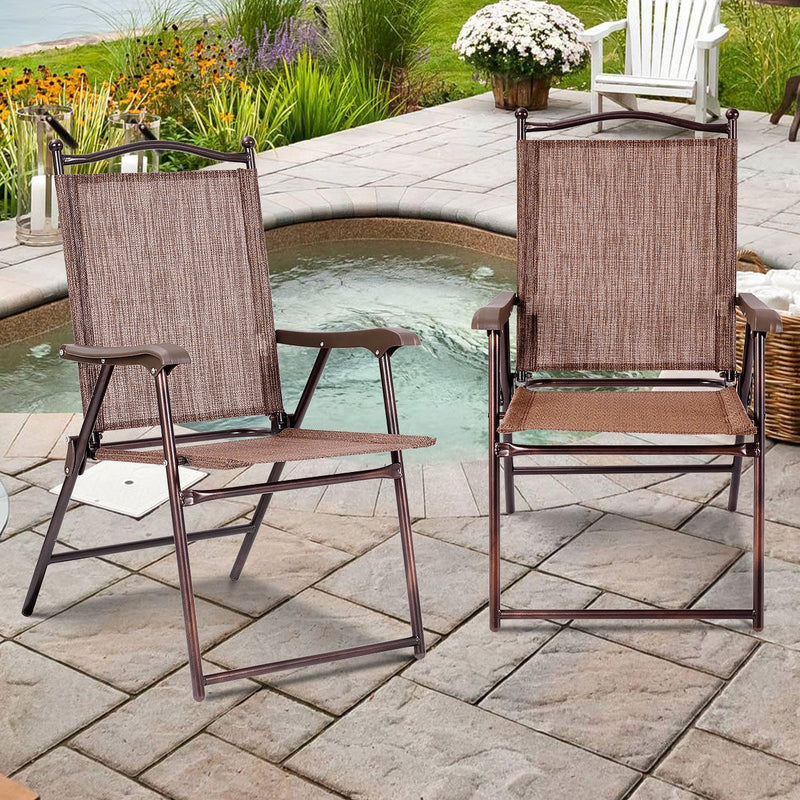 Set of 2 Patio Folding Sling Back Camping Deck Chairs