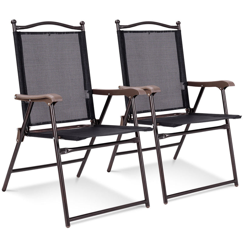 Set of 2 Patio Folding Sling Back Camping Deck Chairs