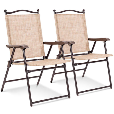 Set of 2 Patio Folding Sling Back Camping Deck Chairs