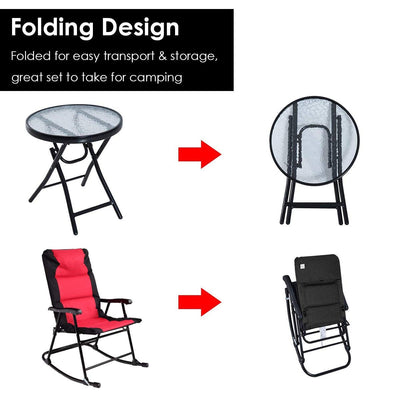 3 Pcs Outdoor Folding Rocking Chair Table Set with Cushion