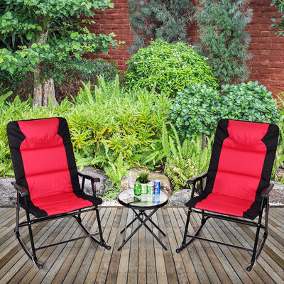 3 Pcs Outdoor Folding Rocking Chair Table Set with Cushion