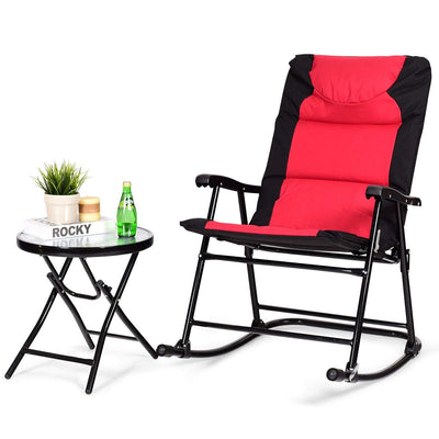 3 Pcs Outdoor Folding Rocking Chair Table Set with Cushion