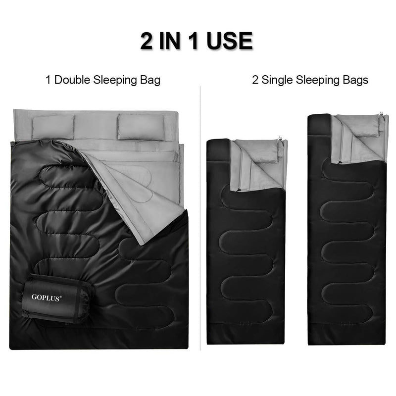 2 Person Waterproof Sleeping Bag with 2 Pillows