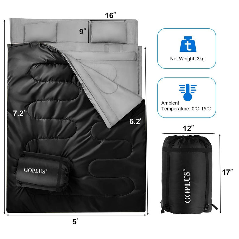 2 Person Waterproof Sleeping Bag with 2 Pillows