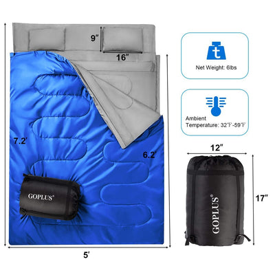 2 Person Waterproof Sleeping Bag with 2 Pillows