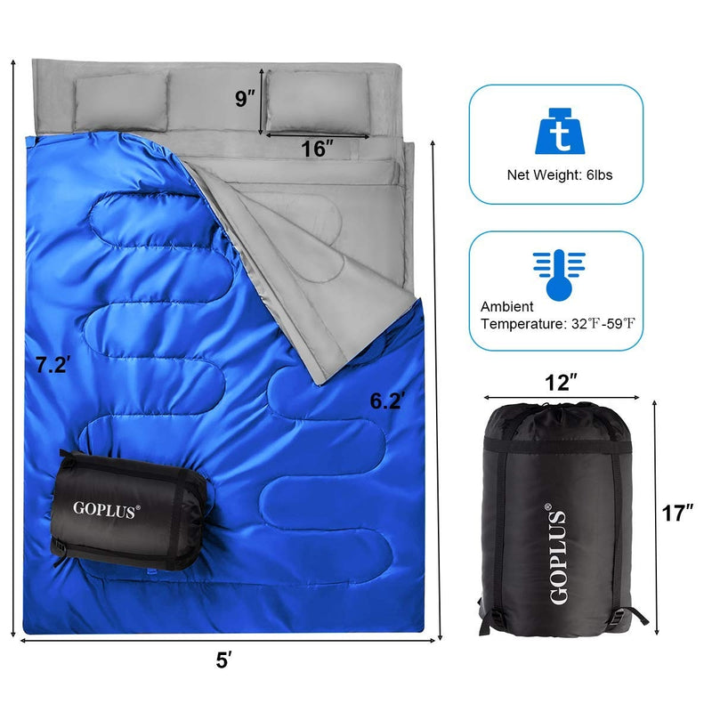 2 Person Waterproof Sleeping Bag with 2 Pillows