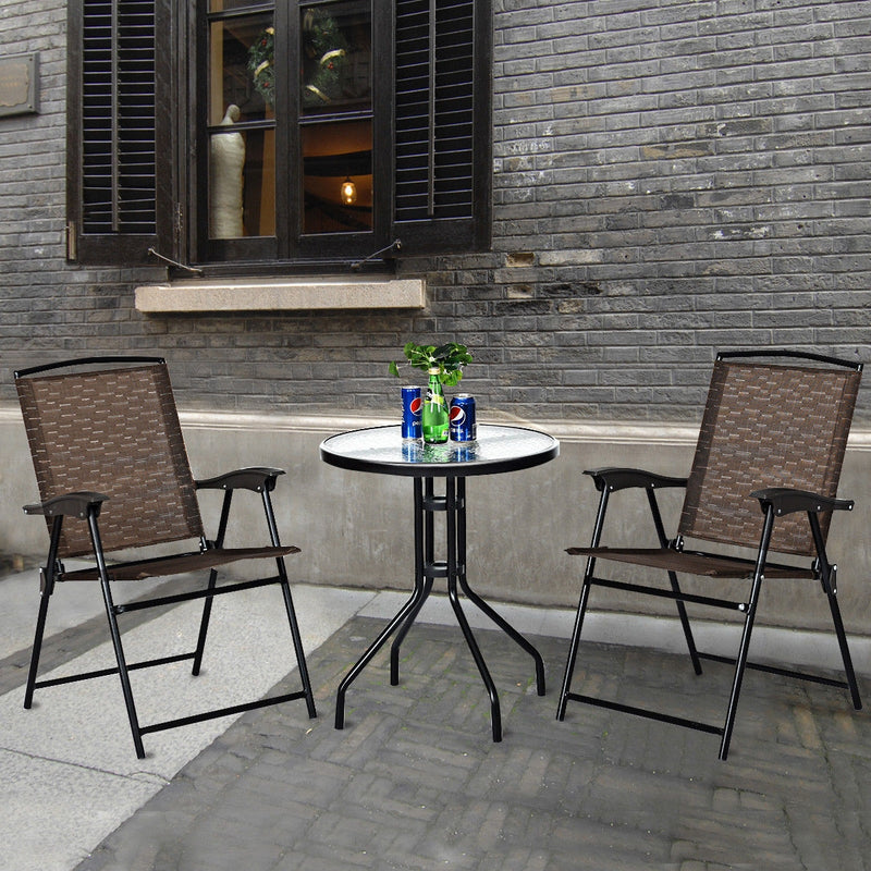 3 Pieces Bistro Patio Garden Furniture Set of Round Table and Folding Chairs