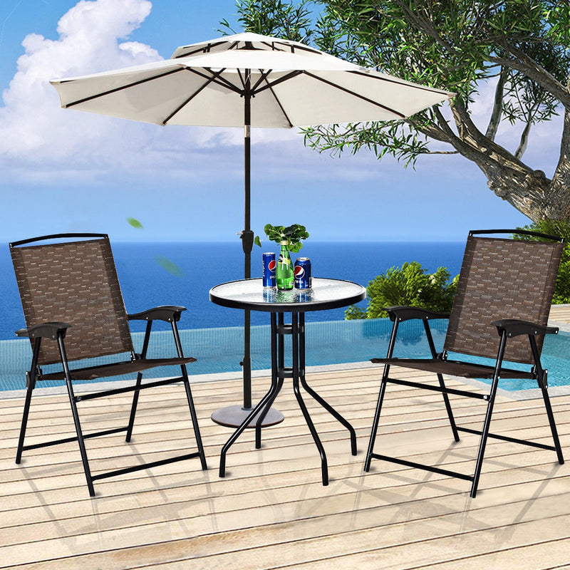 3 Pieces Bistro Patio Garden Furniture Set of Round Table and Folding Chairs