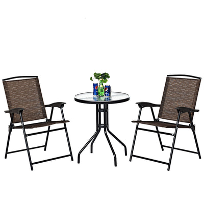 3 Pieces Bistro Patio Garden Furniture Set of Round Table and Folding Chairs