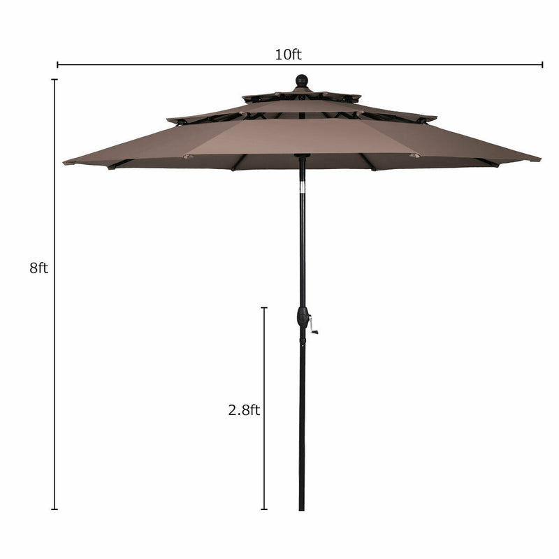 10ft 3 Tier Patio Umbrella Aluminum Sunshade Shelter Double Vented without Base