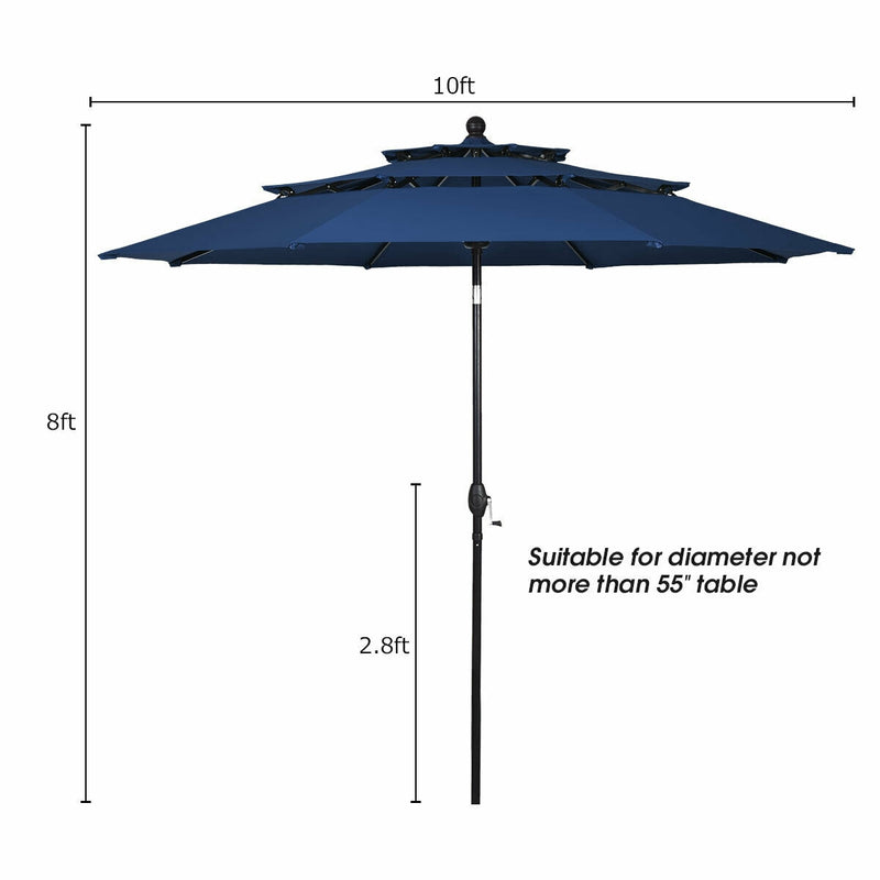 10ft 3 Tier Patio Umbrella Aluminum Sunshade Shelter Double Vented without Base