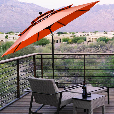 10ft 3 Tier Patio Umbrella Aluminum Sunshade Shelter Double Vented without Base