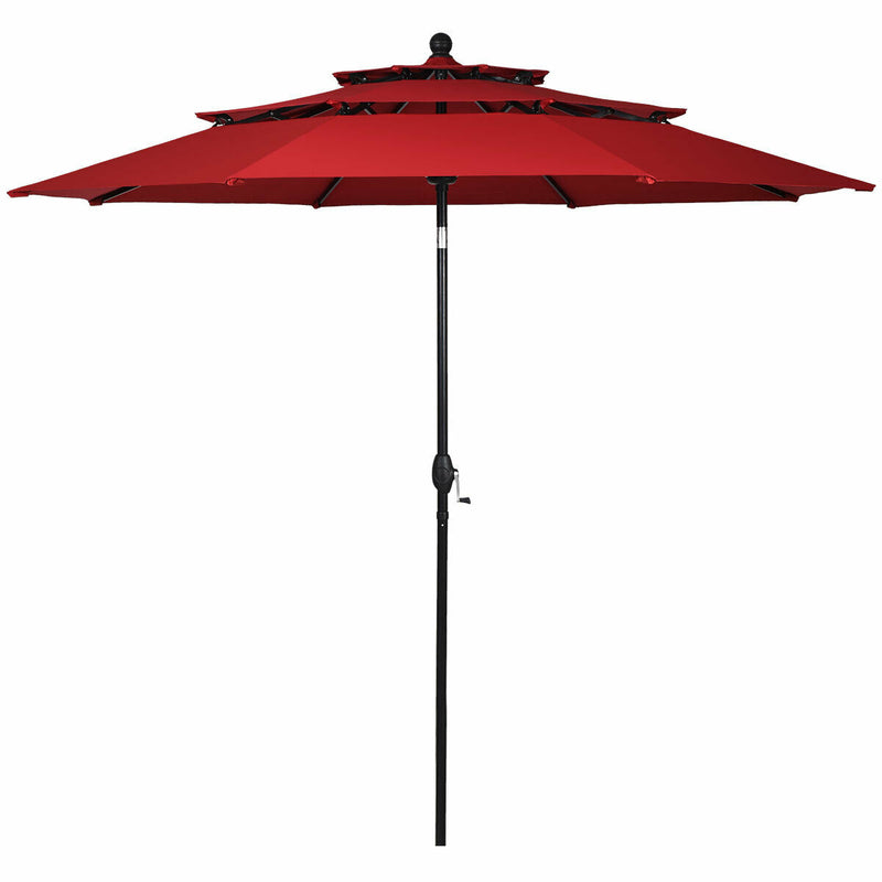 10ft 3 Tier Patio Umbrella Aluminum Sunshade Shelter Double Vented without Base