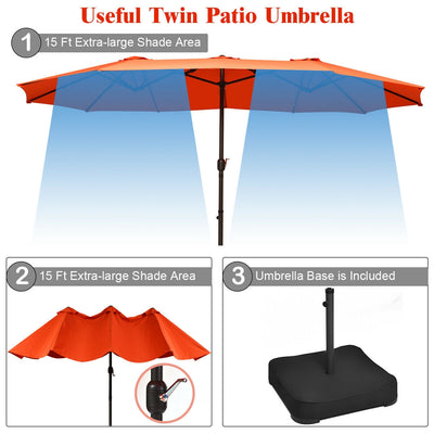 15 Ft Patio Umbrella Outdoor Umbrella with Crank and Base