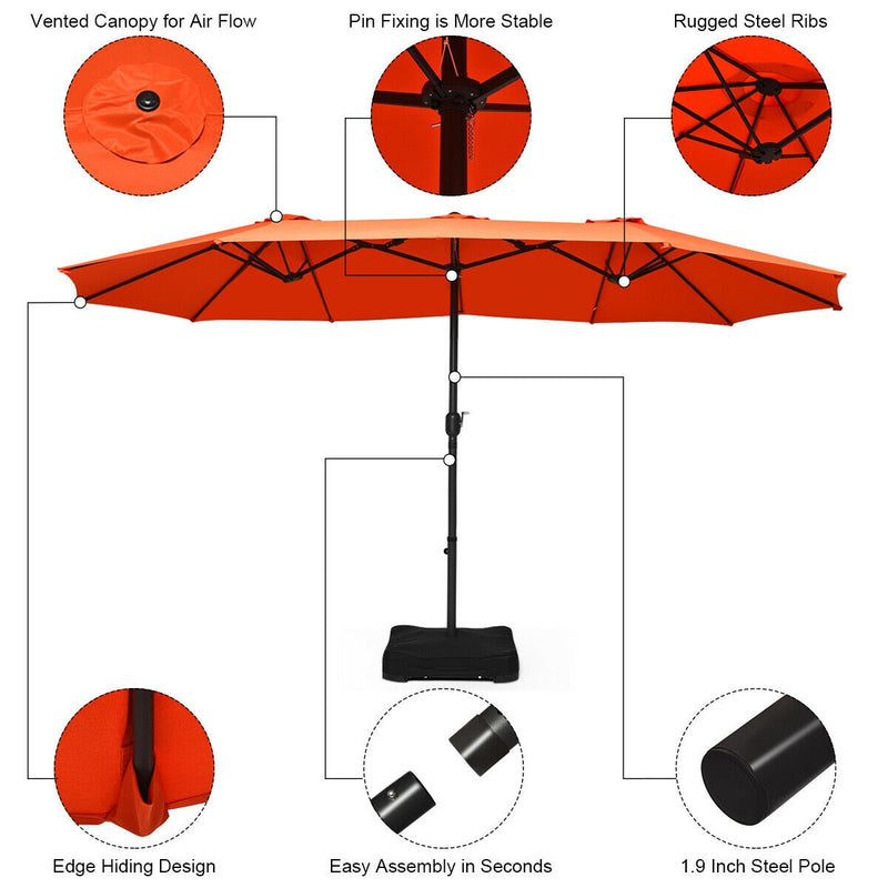 15 Ft Patio Umbrella Outdoor Umbrella with Crank and Base