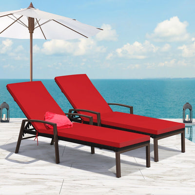 2 Pcs Patio Rattan Adjustable Back Lounge Chair