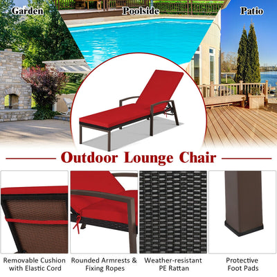 2 Pcs Patio Rattan Adjustable Back Lounge Chair