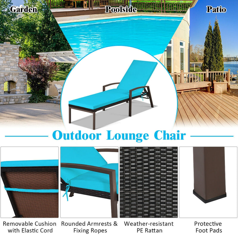 2 Pcs Patio Rattan Adjustable Back Lounge Chair