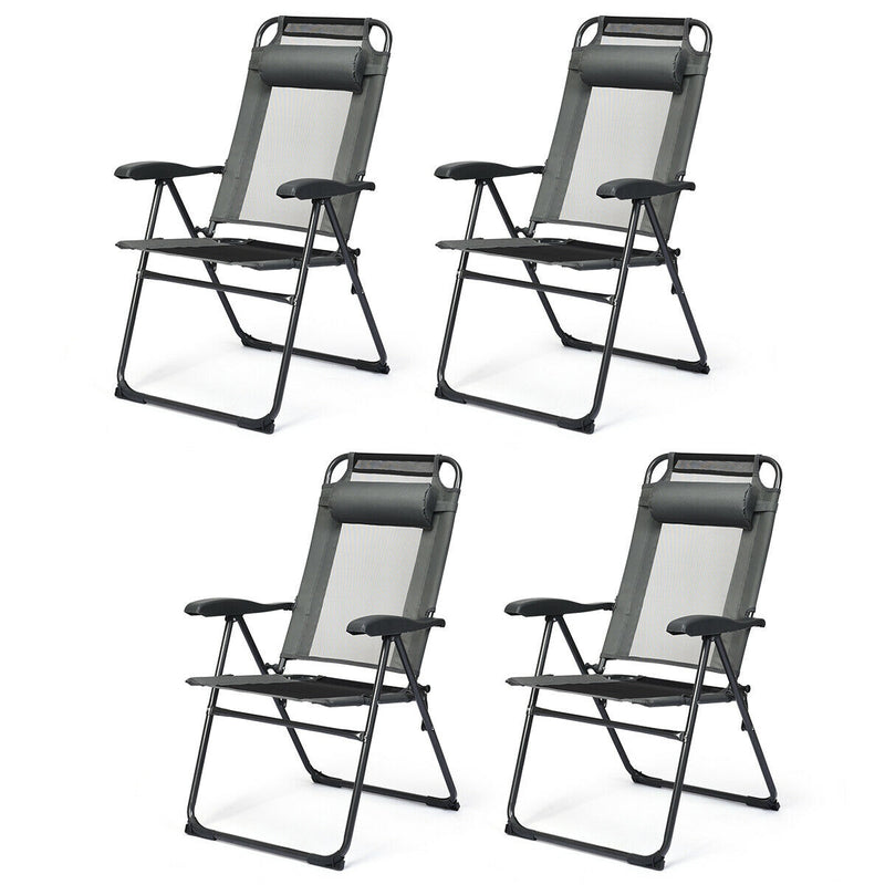 4 Pcs Patio Garden Adjustable Reclining Folding Chairs with Headrest