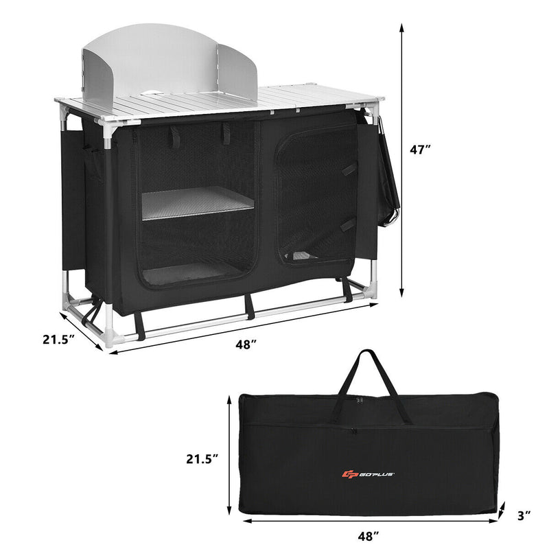 Outdoor Camping Table w/Windscreen Carrying Bag and Storage Organizer