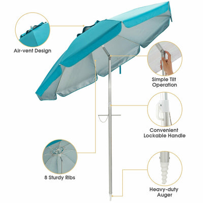 6.5 Feet Beach Umbrella with Sun Shade and Carry Bag without Weight Base