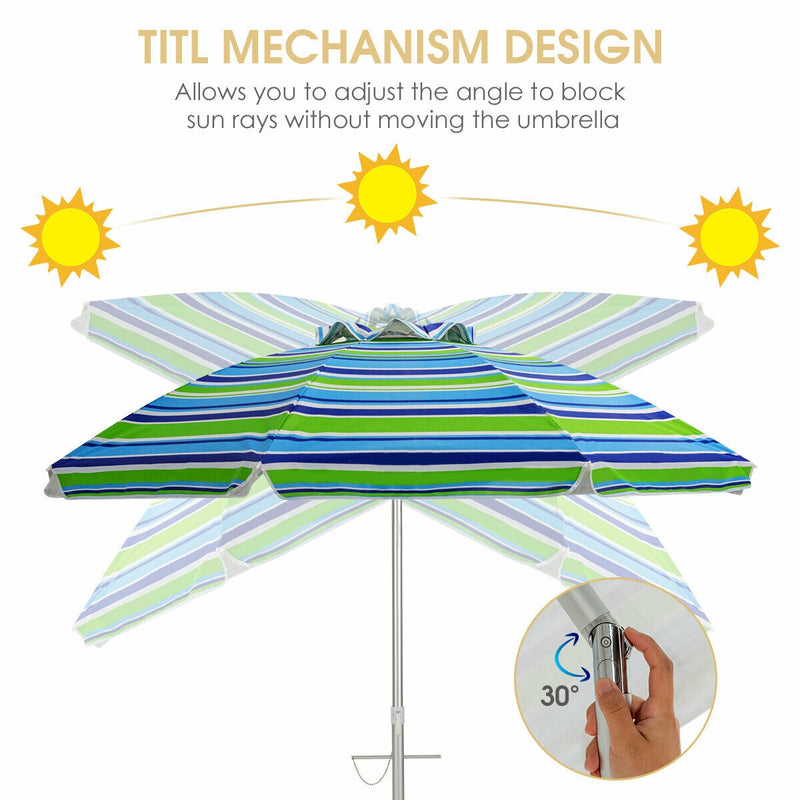 6.5 Feet Beach Umbrella with Sun Shade and Carry Bag without Weight Base