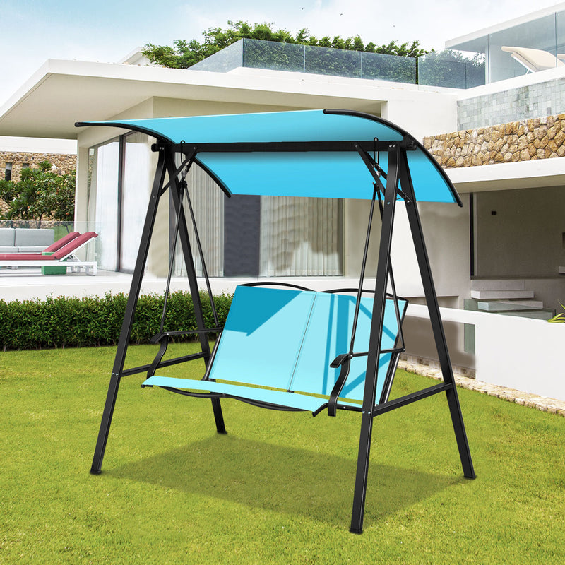 2 Person Patio Swing with Weather Resistant Glider and Adjustable Canopy