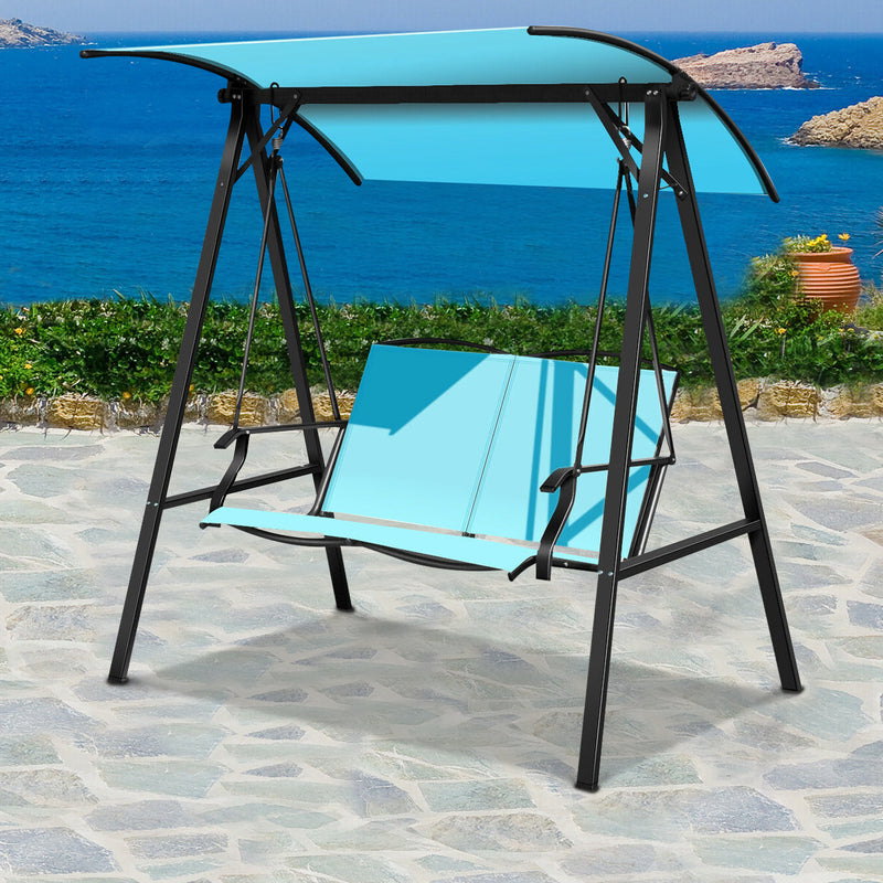 2 Person Patio Swing with Weather Resistant Glider and Adjustable Canopy