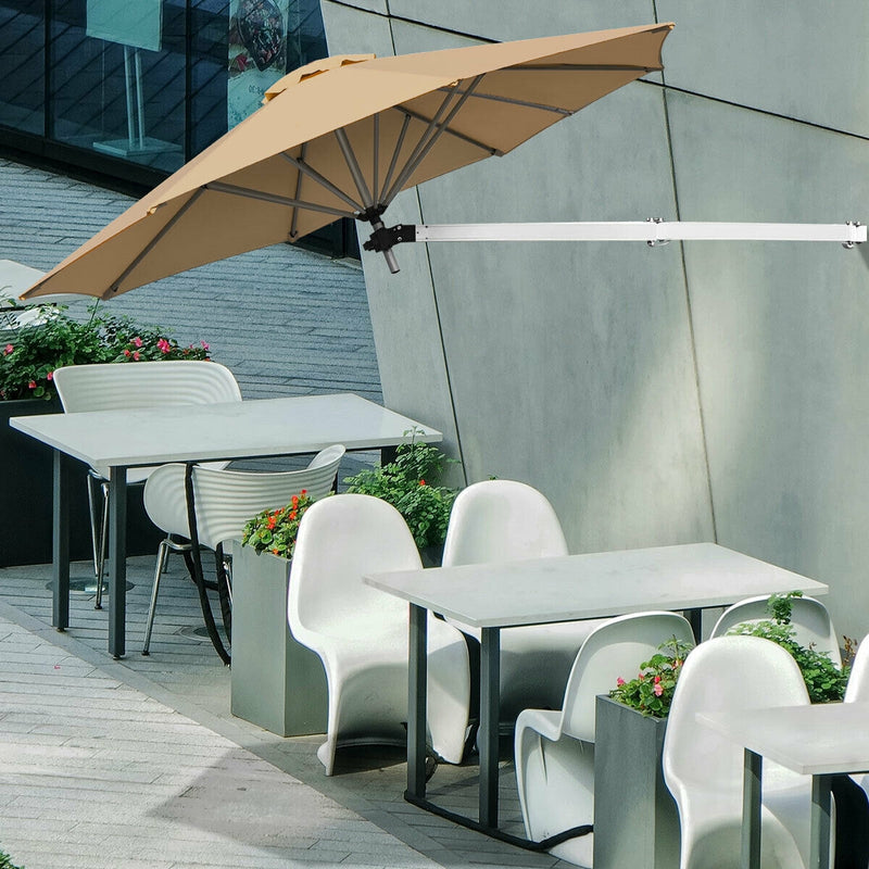 8ft Wall-Mounted Telescopic Folding Tilt Aluminum Sun Shade Umbrella