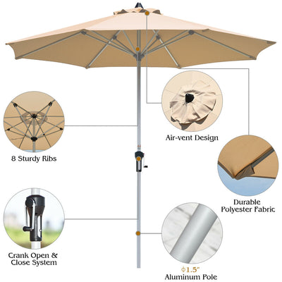 9' Patio Outdoor Market Umbrella with Aluminum Pole without Weight Base