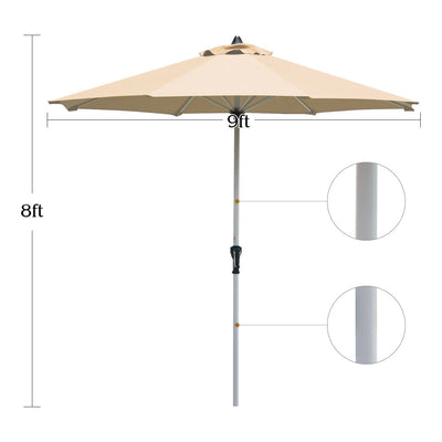 9' Patio Outdoor Market Umbrella with Aluminum Pole without Weight Base