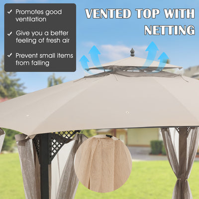 10 x 12 Feet Gazebo Replacement Canopy with Air Vent and Water Drainage Design