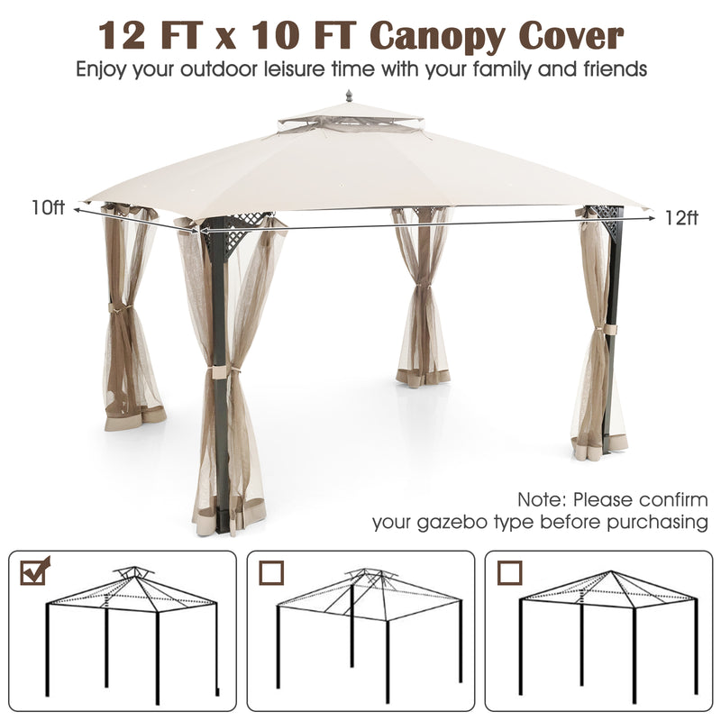 10 x 12 Feet Gazebo Replacement Canopy with Air Vent and Water Drainage Design