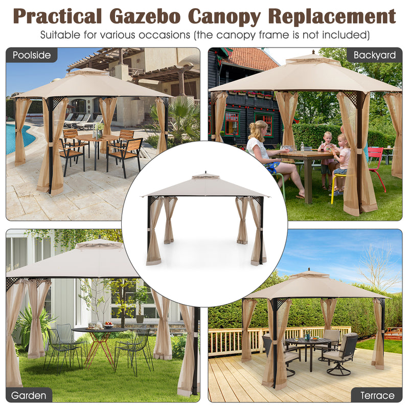 10 x 12 Feet Gazebo Replacement Canopy with Air Vent and Water Drainage Design