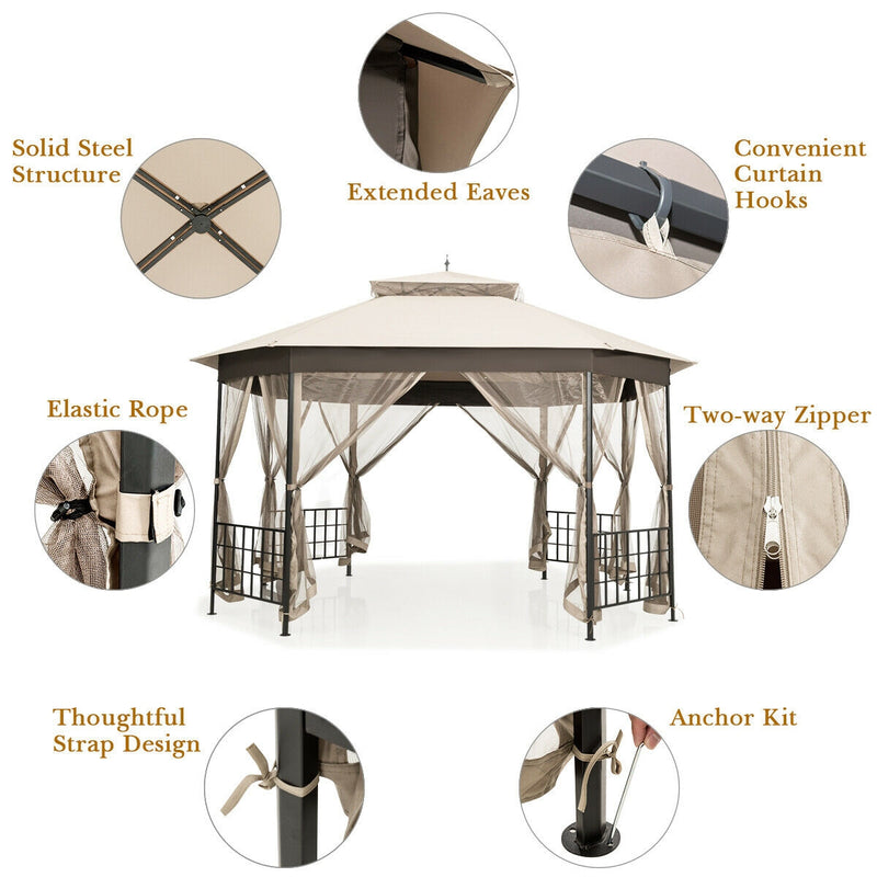 10’x 12’ Octagonal Patio Gazebo with Mosquito Net